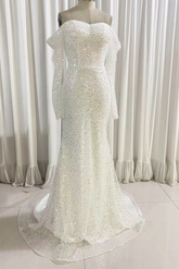 Sparkly Mermaid Sequined Prom Dress Long Sleeves Wedding Dress UK